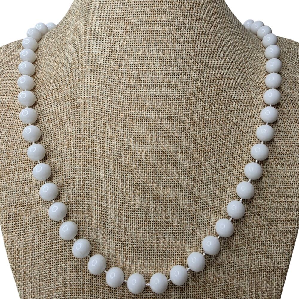 Vintage Necklace Plain White Beads 23 Inch